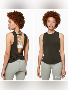 Lululemon Deep Stretch Tank Top Designed For Yoga Dark Olive Size 6